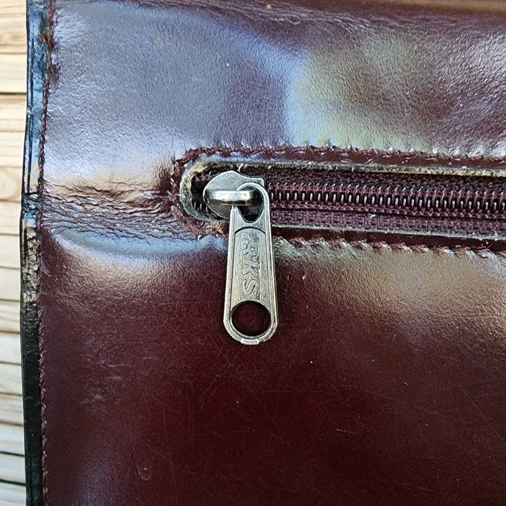 Vtg RKS Burgundy Top Grain Leather Hard Briefcase Portfolio Case Professional